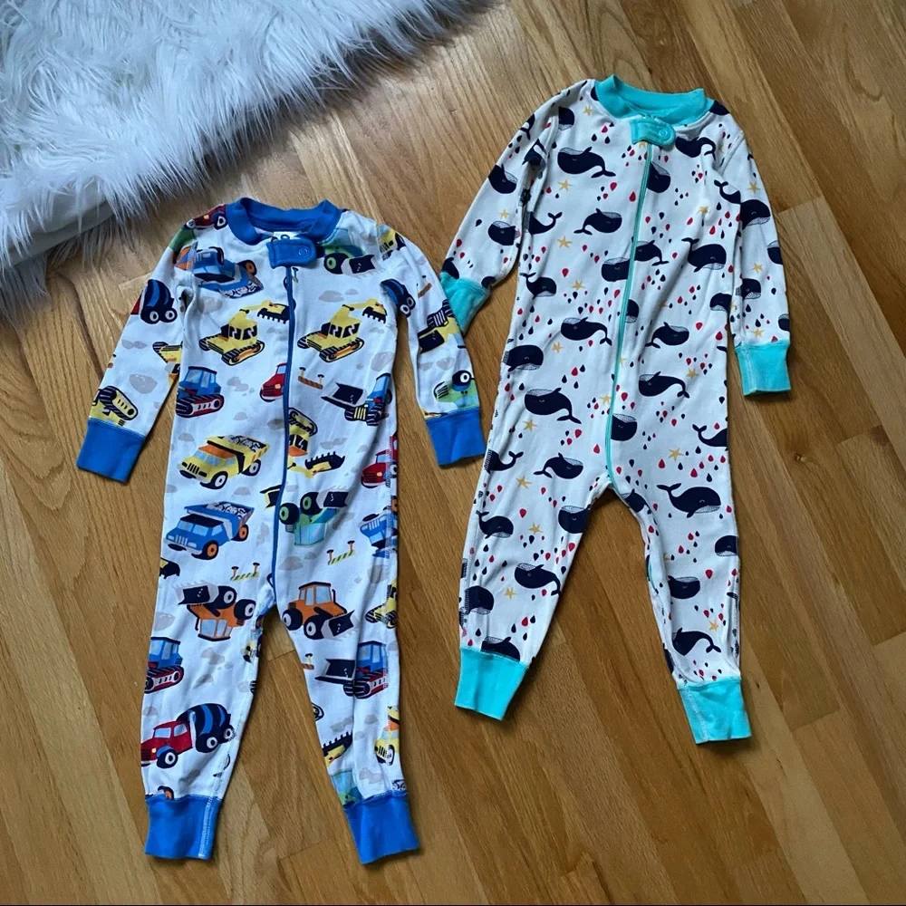 Hanna Andersson Baby Zip Sleeper Bundle 2 Lot Organic Cotton Trucks Whales